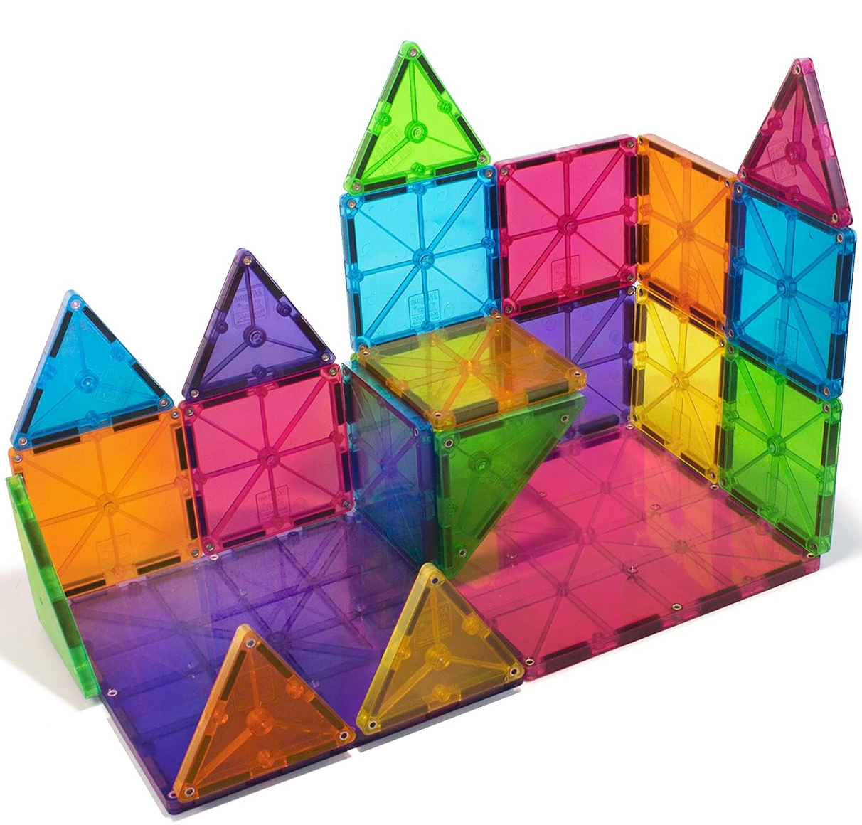 Castle made with Magna-tiles 32 piece clear tiles